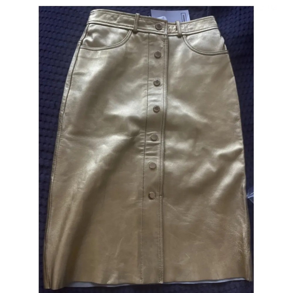 Sandro Gold Metallic Snap Button Front Skirt - image 5